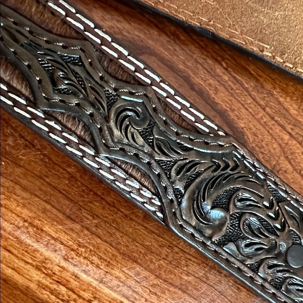3D Belt Company Brown Leather Belt with silver buckle and cow hide studded style
